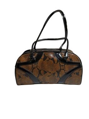 Bonini of Florence Brown Snake-Print Leather Shoulder Bag with Black Accent Trim